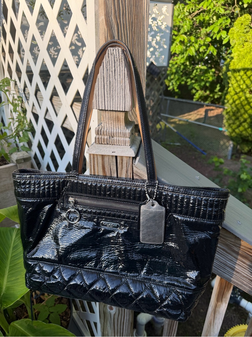 Coach Black Patent Quilted Shoulder Tote